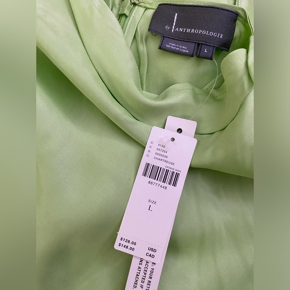 Anthropologie The Perla Racerback Metallic Midi Dress size L new nwt chartreuse - Picture 2 of 6